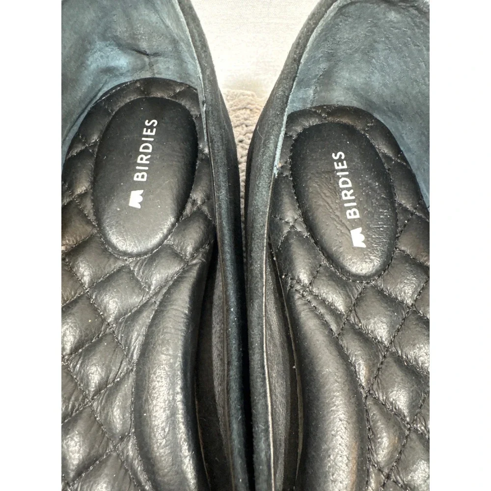 Birdies The‎ Heron Black Suede Pointed Toe Quilted Comfort Flats Womens 6.5